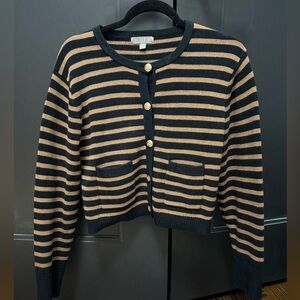 J. Crew Black and Tan Striped Cardigan